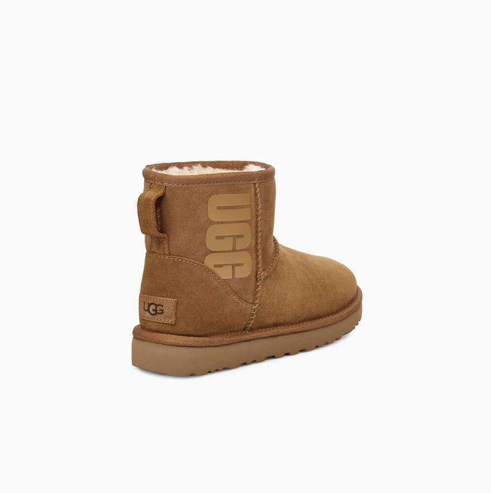 Dámské Classic Boots UGG Classic Mini Rubber Logo Hnědé | 56M9PUIA