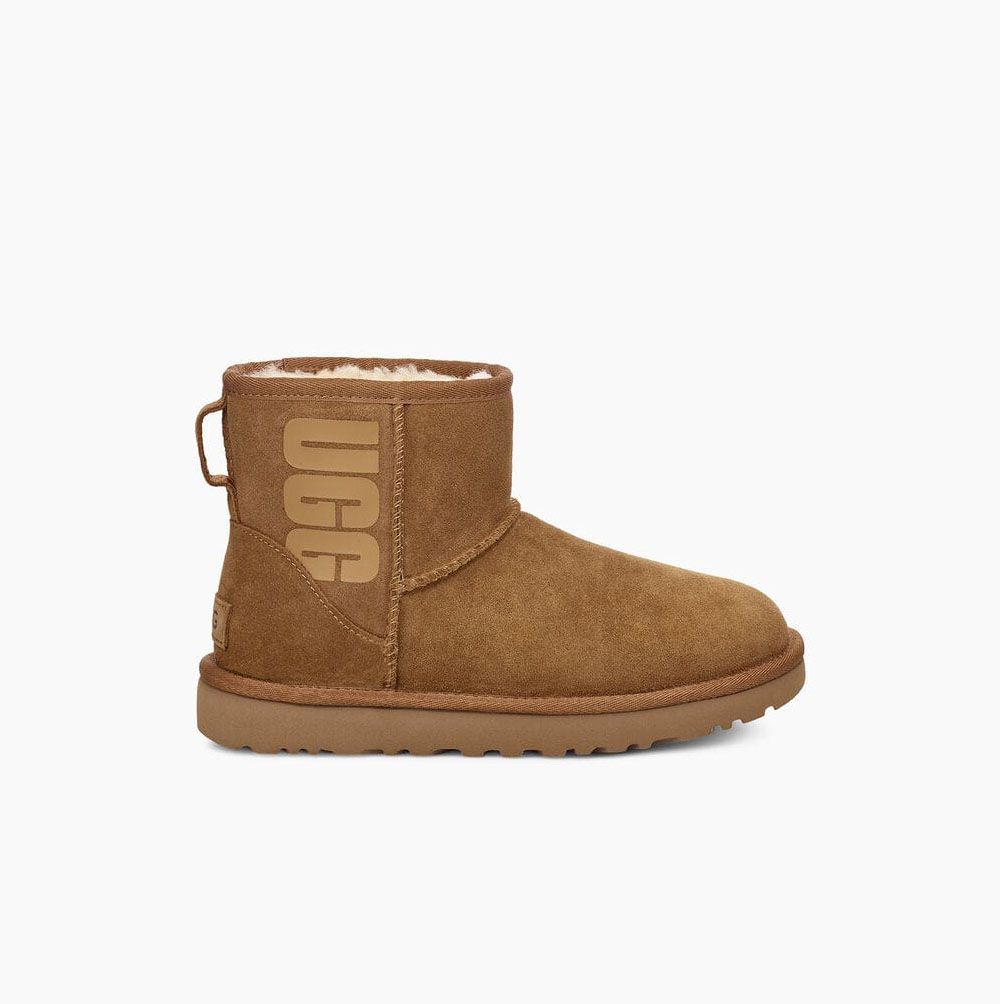 Dámské Classic Boots UGG Classic Mini Rubber Logo Hnědé | 56M9PUIA