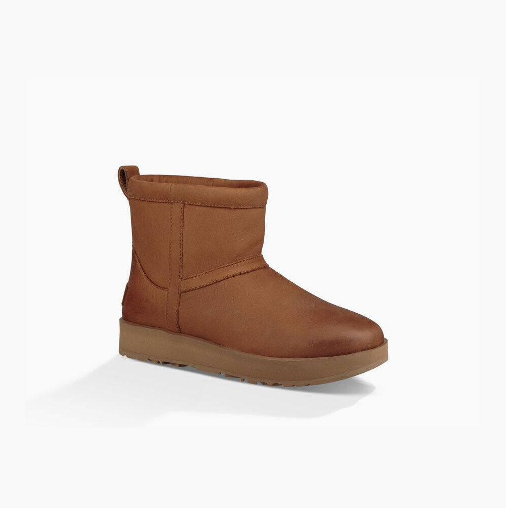 Dámské Nepromokavé Boty UGG Classic Mini Læder Hnědé | 85YK9EVA