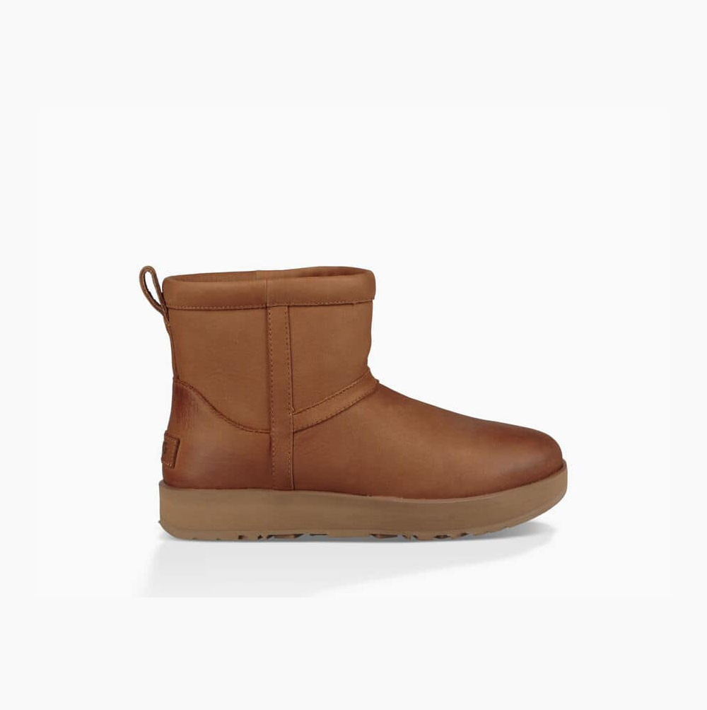 Dámské Nepromokavé Boty UGG Classic Mini Læder Hnědé | 85YK9EVA