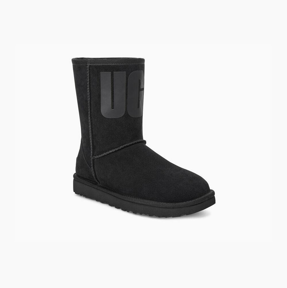 Dámské Nízké Kozačky UGG Classic Rubber Logo Černé | G0IKI0NU