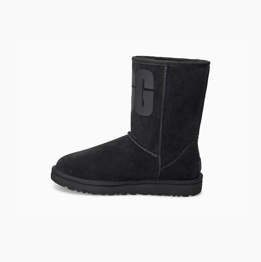 Dámské Nízké Kozačky UGG Classic Rubber Logo Černé | G0IKI0NU