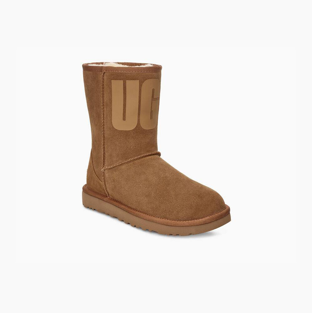 Dámské Nízké Kozačky UGG Classic Rubber Logo Hnědé | JXDJNES0