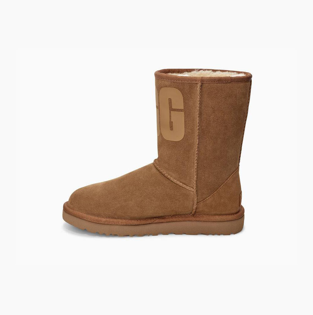 Dámské Nízké Kozačky UGG Classic Rubber Logo Hnědé | JXDJNES0