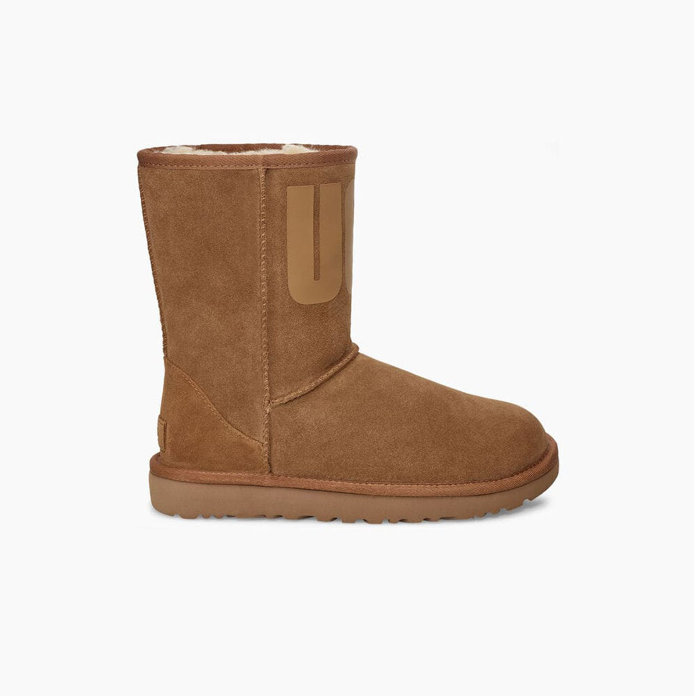 Dámské Nízké Kozačky UGG Classic Rubber Logo Hnědé | JXDJNES0