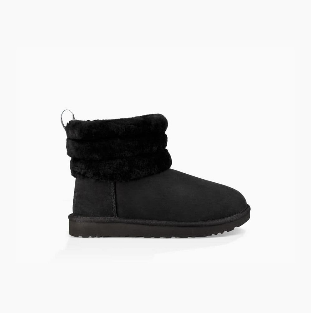 Dámské Prošívané Kozačky UGG Classic Mini Fluff Černé | LU1BD6BE