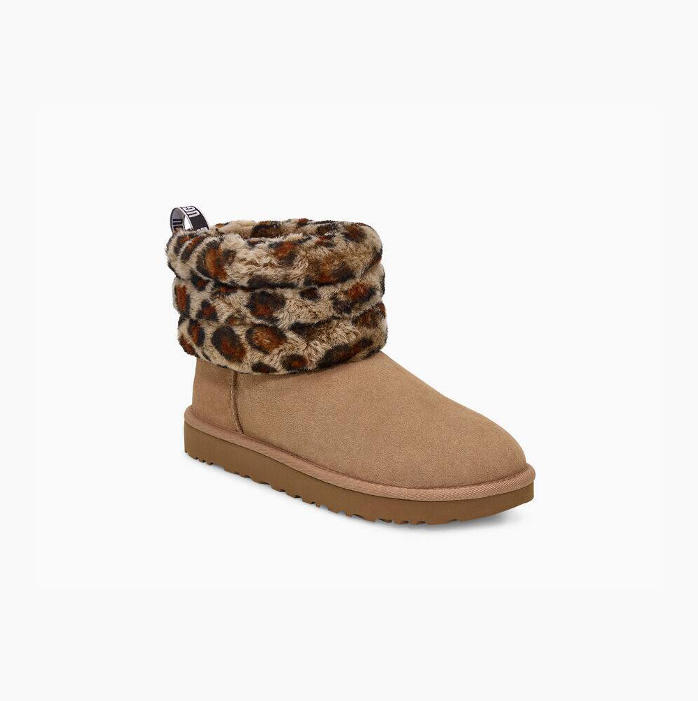 Dámské Prošívané Kozačky UGG Fluff Mini Leopard Hnědé | 5KVG1GAB