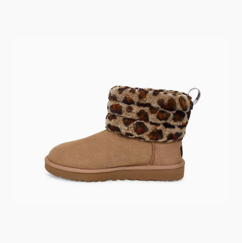 Dámské Prošívané Kozačky UGG Fluff Mini Leopard Hnědé | 5KVG1GAB