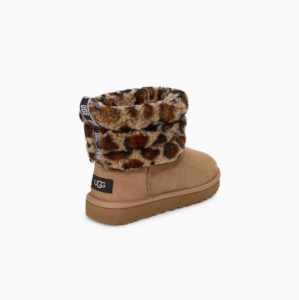 Dámské Prošívané Kozačky UGG Fluff Mini Leopard Hnědé | 5KVG1GAB