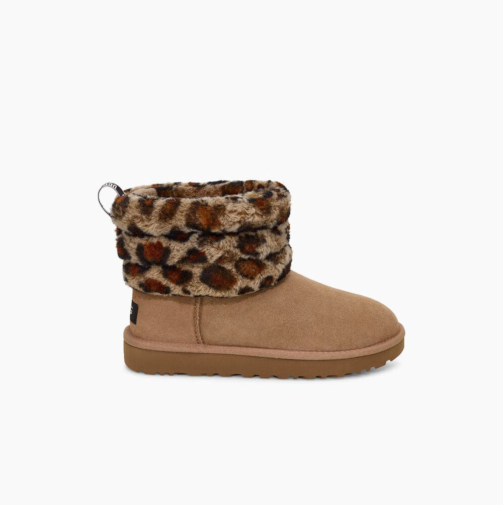 Dámské Prošívané Kozačky UGG Fluff Mini Leopard Hnědé | 5KVG1GAB