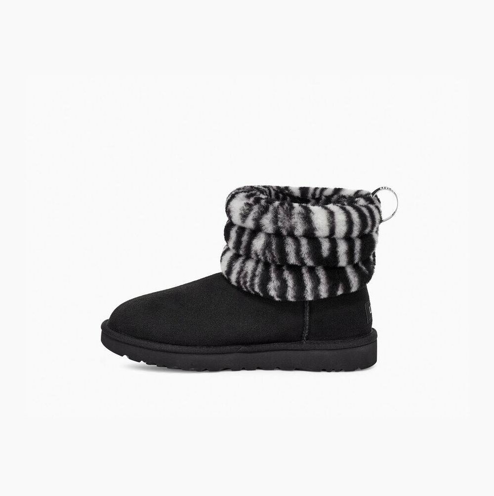 Dámské Prošívané Kozačky UGG Fluff Mini Zebra Černé Bílé | QOGJIPRJ