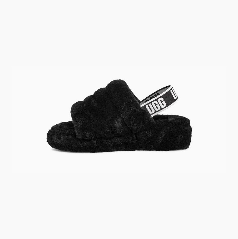 Dámské Sandály UGG Fluff Yeah Pantofle Černé | 2DI4KO0C