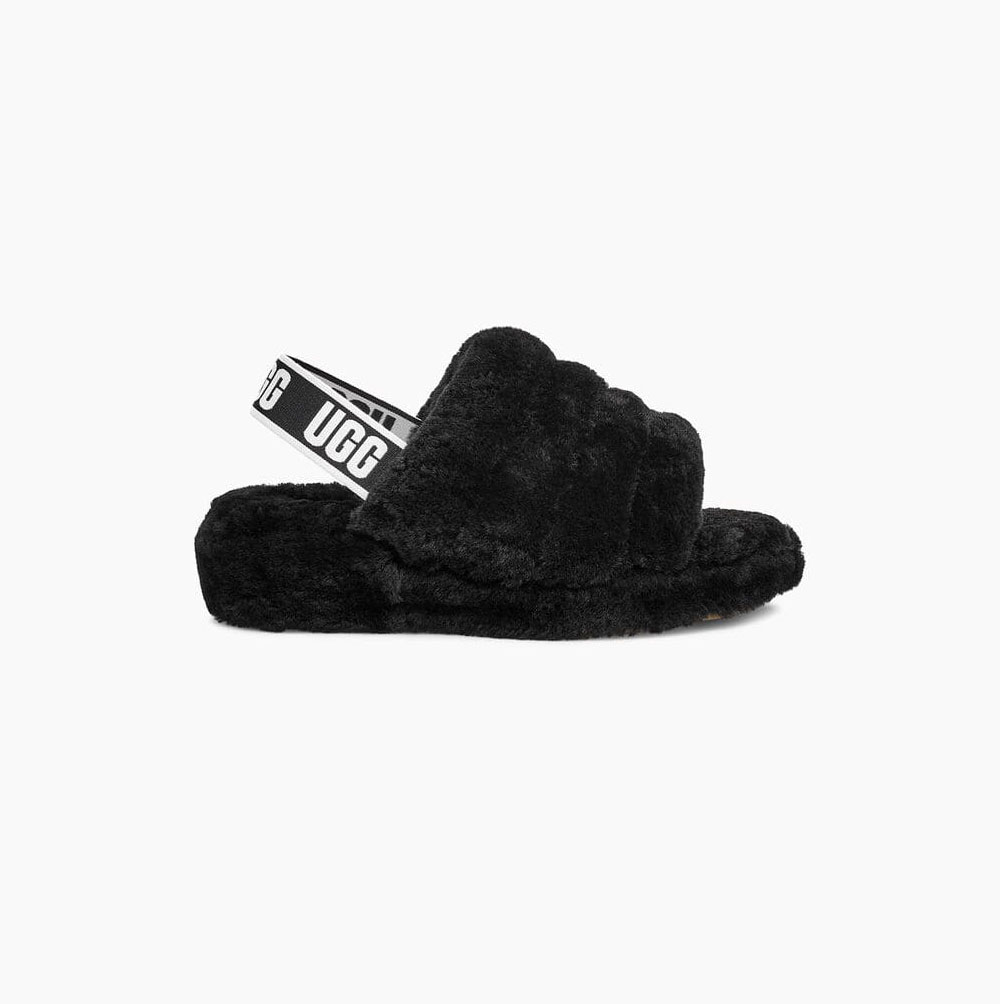 Dámské Sandály UGG Fluff Yeah Pantofle Černé | 2DI4KO0C