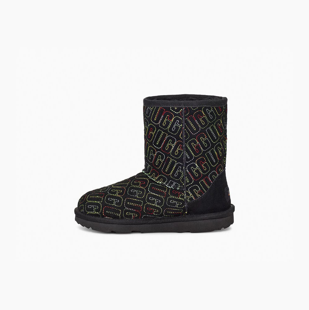 Dětské Classic Boots UGG Classic II Grafická Stitch Černé | J4ZBAVKH