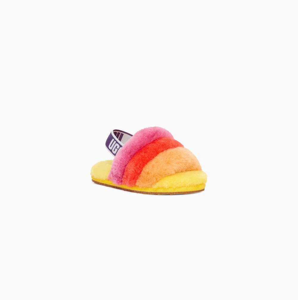 Dětské Pantofle Na Platformě UGG Rainbow Fluff Yeah Žluté Viacfarebný | LG9YWI33