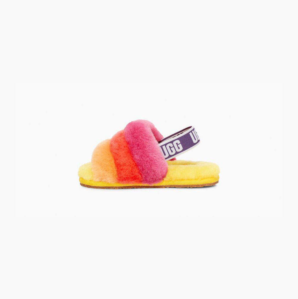 Dětské Pantofle Na Platformě UGG Rainbow Fluff Yeah Žluté Viacfarebný | LG9YWI33