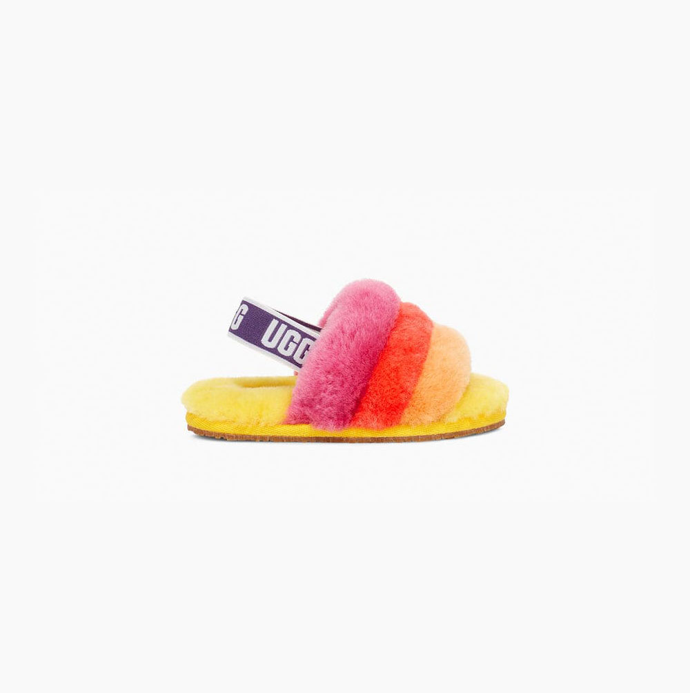 Dětské Pantofle Na Platformě UGG Rainbow Fluff Yeah Žluté Viacfarebný | LG9YWI33