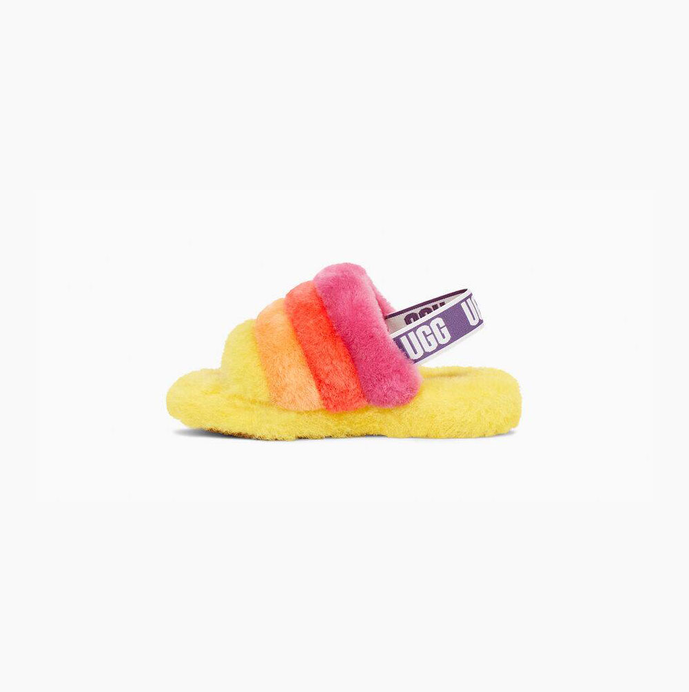 Dětské Pantofle Na Platformě UGG Rainbow Fluff Yeah Žluté Viacfarebný | PI4VC75G