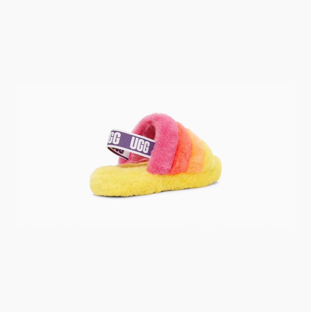 Dětské Pantofle Na Platformě UGG Rainbow Fluff Yeah Žluté Viacfarebný | PI4VC75G