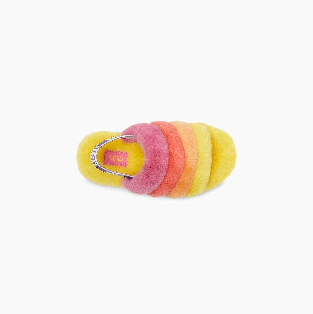 Dětské Pantofle Na Platformě UGG Rainbow Fluff Yeah Žluté Viacfarebný | PI4VC75G