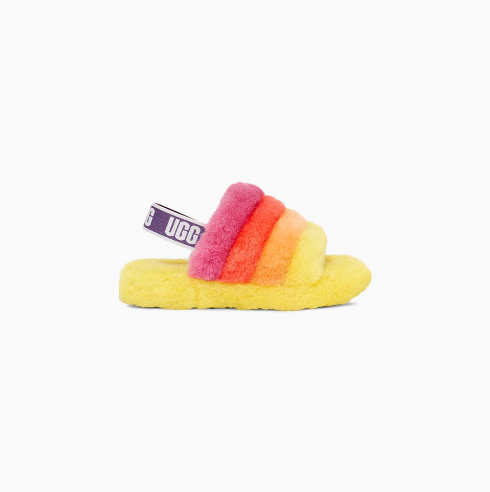 Dětské Pantofle Na Platformě UGG Rainbow Fluff Yeah Žluté Viacfarebný | PI4VC75G