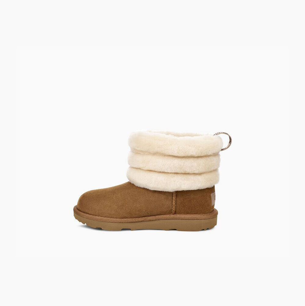 Dětské Prošívané Kozačky UGG Fluff Mini Hnědé | IQVLFFDQ