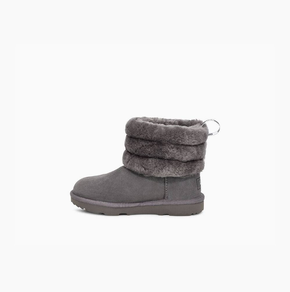 Dětské Prošívané Kozačky UGG Fluff Mini Tmavě Šedé | DEUIM0M3