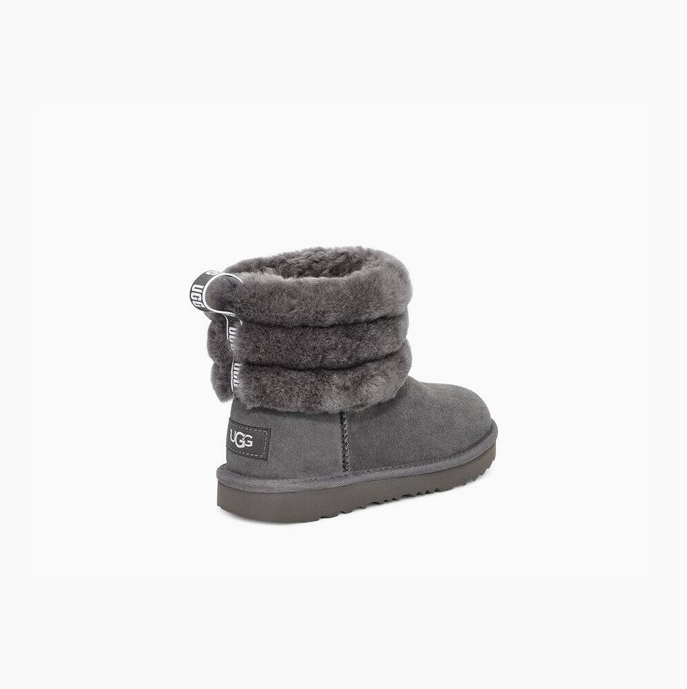 Dětské Prošívané Kozačky UGG Fluff Mini Tmavě Šedé | DEUIM0M3