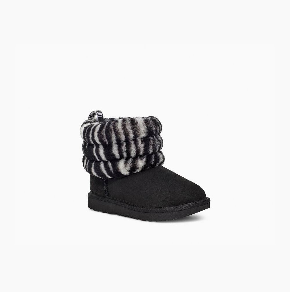 Dětské Prošívané Kozačky UGG Fluff Mini Zebra Černé Bílé | Z0N137J8