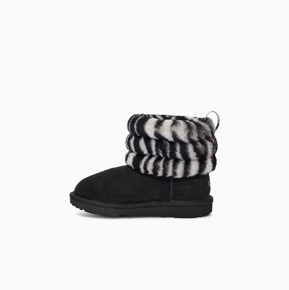 Dětské Prošívané Kozačky UGG Fluff Mini Zebra Černé Bílé | Z0N137J8