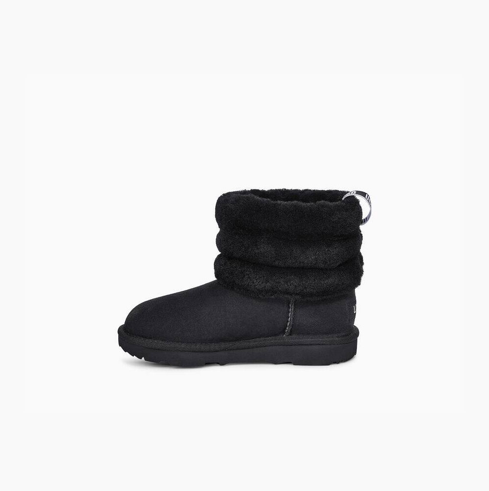 Dětské Prošívané Kozačky UGG Fluff Mini Černé | OBFBQSNR