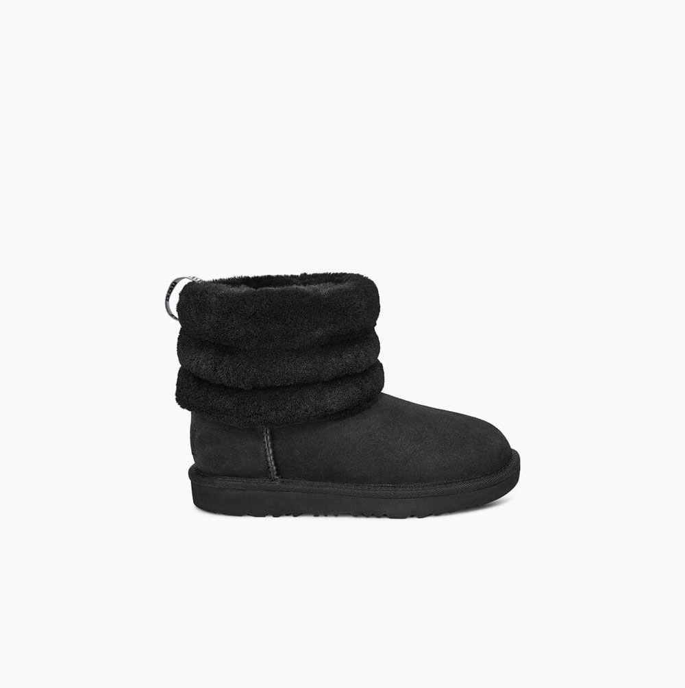 Dětské Prošívané Kozačky UGG Fluff Mini Černé | OBFBQSNR