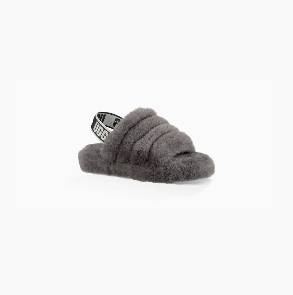 Dětské Sandály UGG Fluff Yeah Pantofle Tmavě Šedé | 11GFFM2D