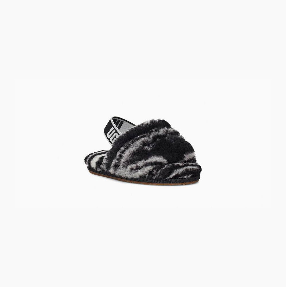 Dětské Sandály UGG Fluff Yeah Pantofle Zebra Černé Bílé | H6217MUG