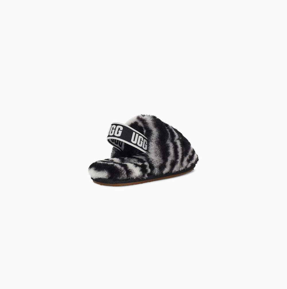 Dětské Sandály UGG Fluff Yeah Pantofle Zebra Černé Bílé | H6217MUG