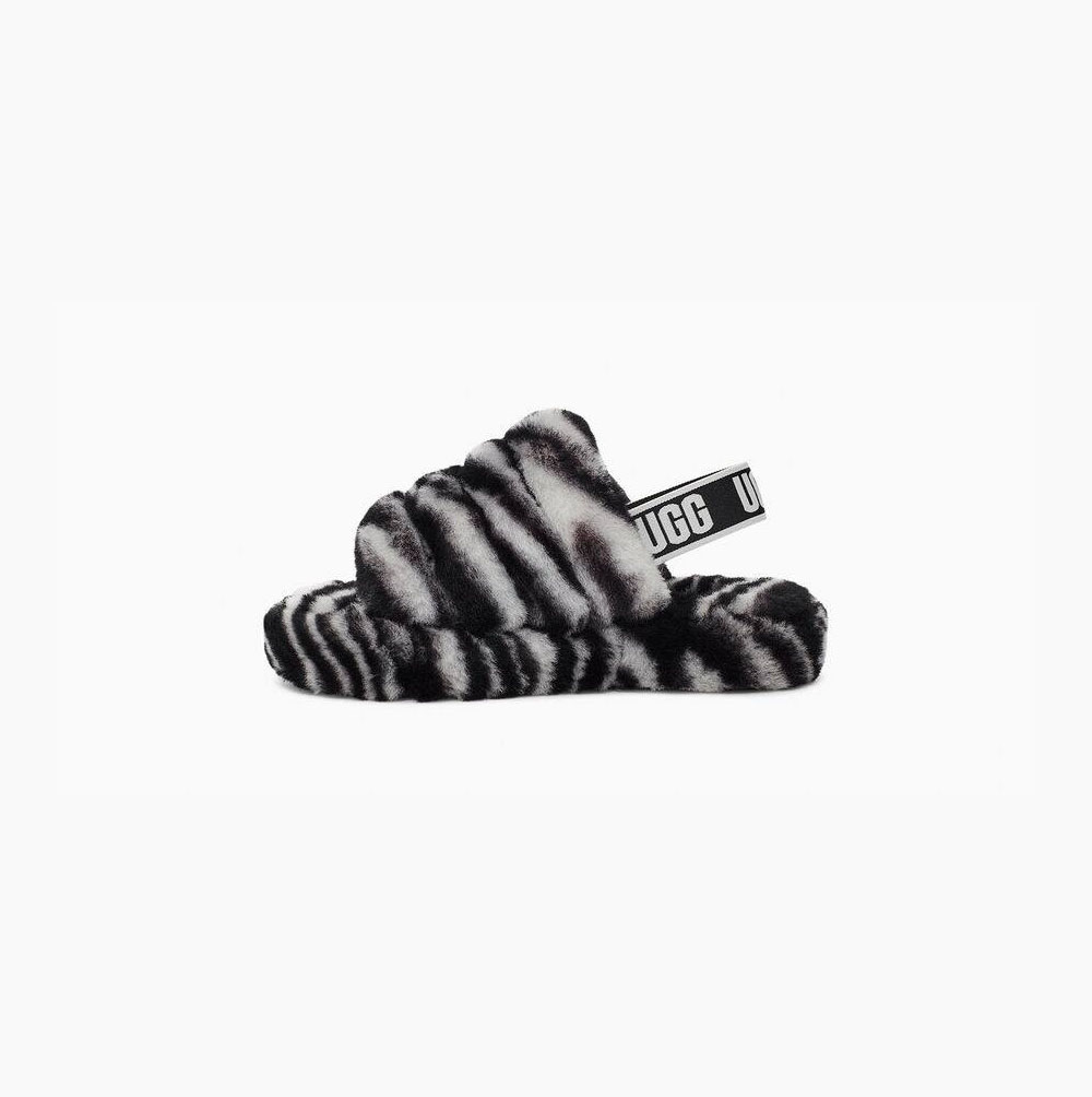 Dětské Sandály UGG Fluff Yeah Pantofle Zebra Černé Bílé | WM1XMYQG