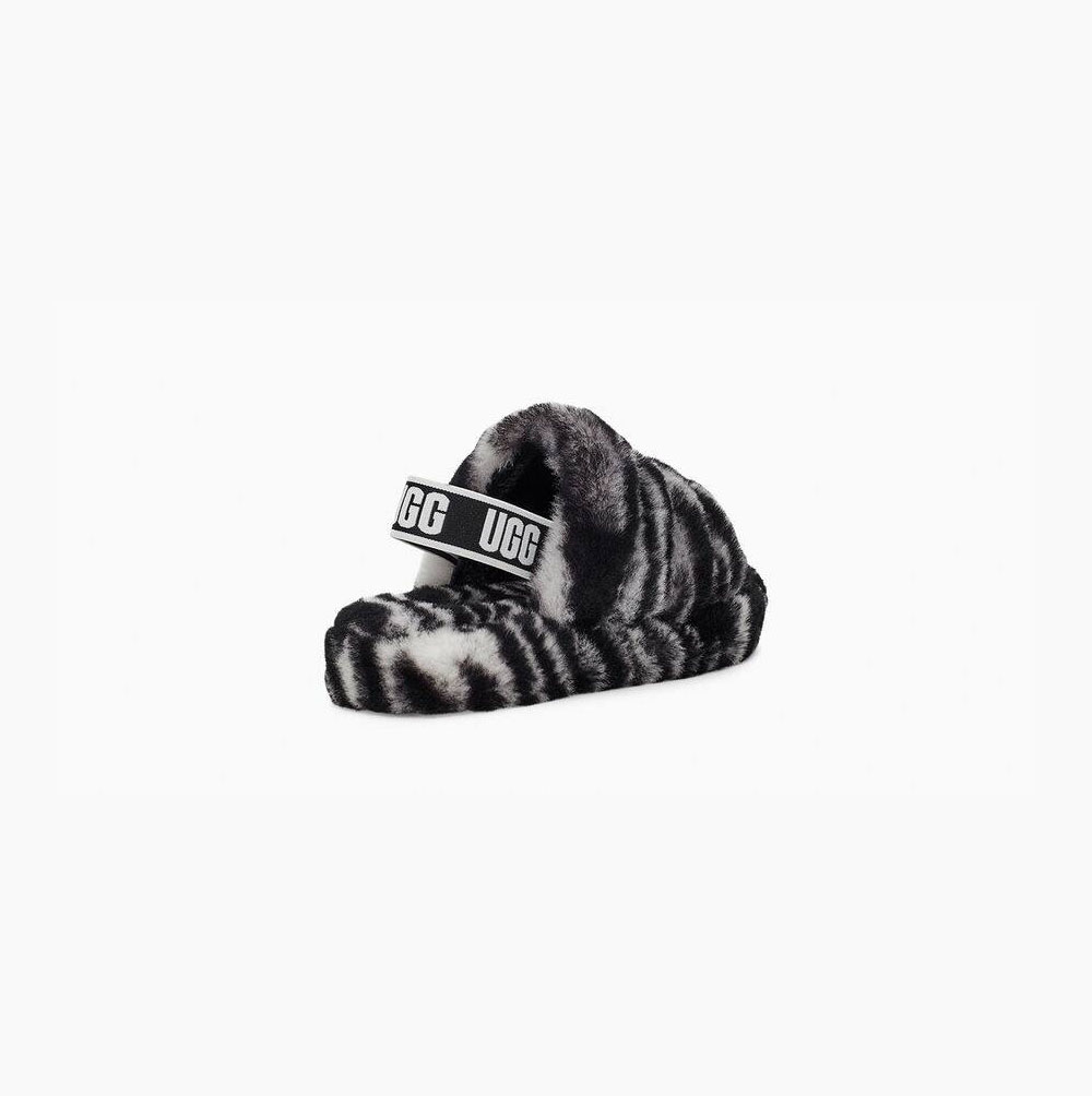 Dětské Sandály UGG Fluff Yeah Pantofle Zebra Černé Bílé | WM1XMYQG