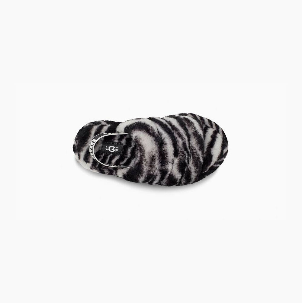 Dětské Sandály UGG Fluff Yeah Pantofle Zebra Černé Bílé | WM1XMYQG