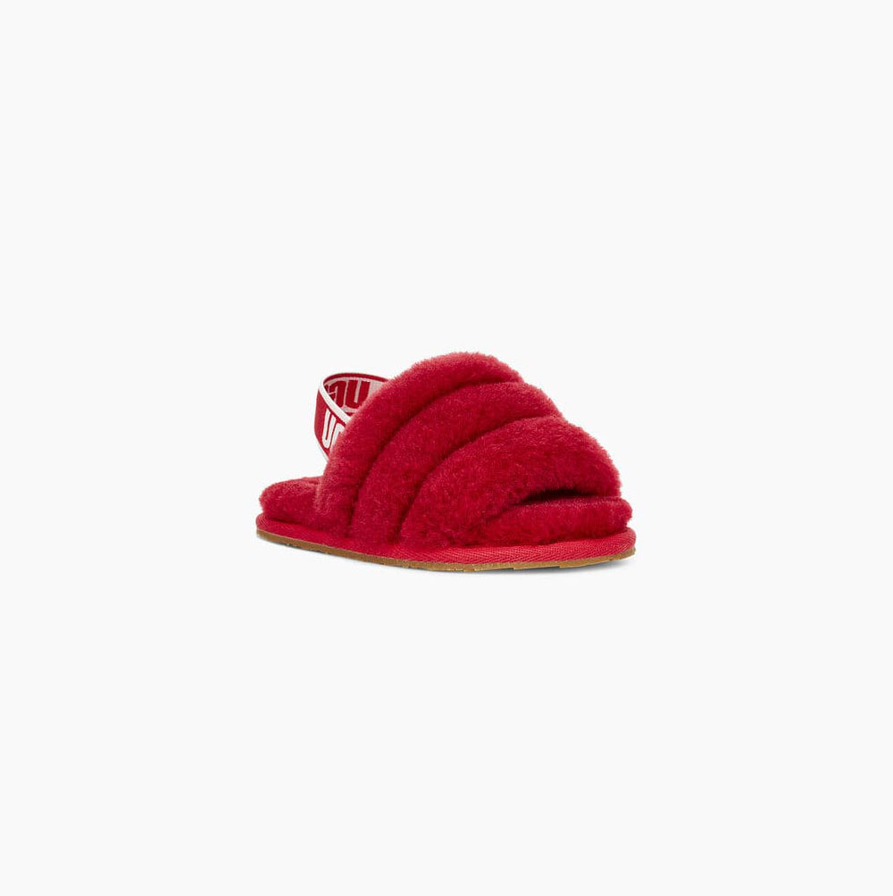 Dětské Sandály UGG Fluff Yeah Pantofle Červené | 4W8VIQXN