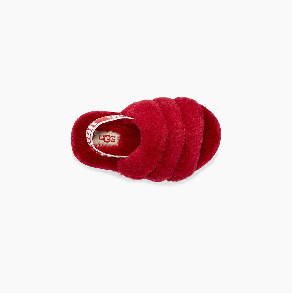 Dětské Sandály UGG Fluff Yeah Pantofle Červené | 4W8VIQXN