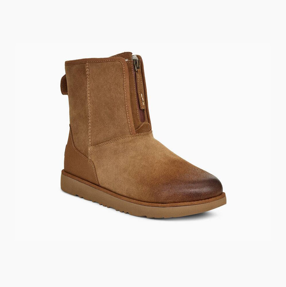 Pánské Nízké Kozačky UGG Classic Front Zip Weather Hnědé | 081WLGFH