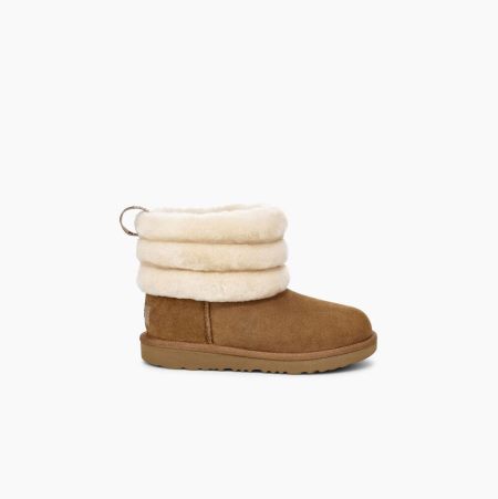 Dětské Prošívané Kozačky UGG Fluff Mini Hnědé | 2FD2GPMD