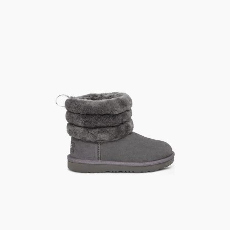 Dětské Prošívané Kozačky UGG Fluff Mini Tmavě Šedé | DEUIM0M3