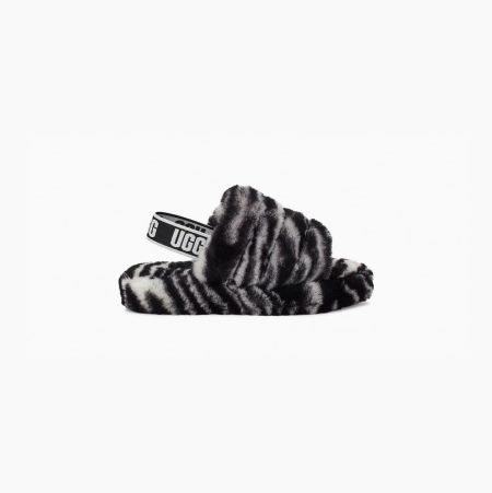 Dětské Sandály UGG Fluff Yeah Pantofle Zebra Černé Bílé | WM1XMYQG